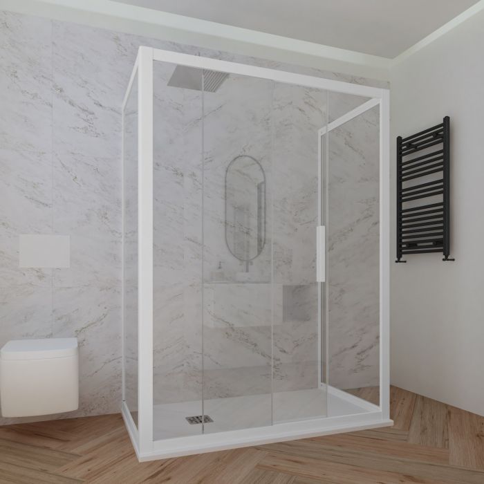 Box Doccia .it - Porta doccia scorrevole 150 CM H 200 Vetro Trasparente  Profilo Bianco Matt mod. Deco